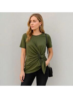 Women's DKR & Co Green Short Sleeve Tie-Front Top Size S New